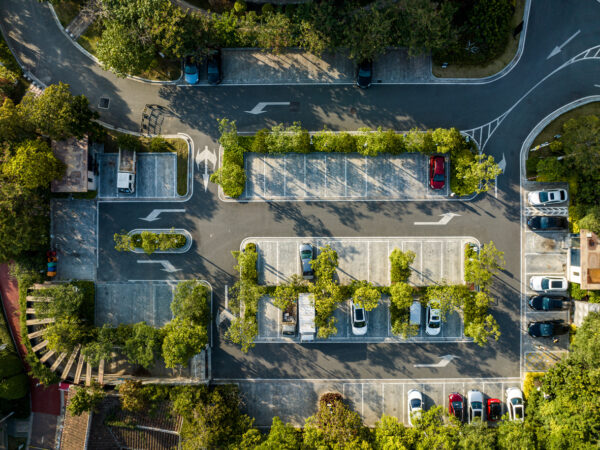 a bird's eye view of a small town