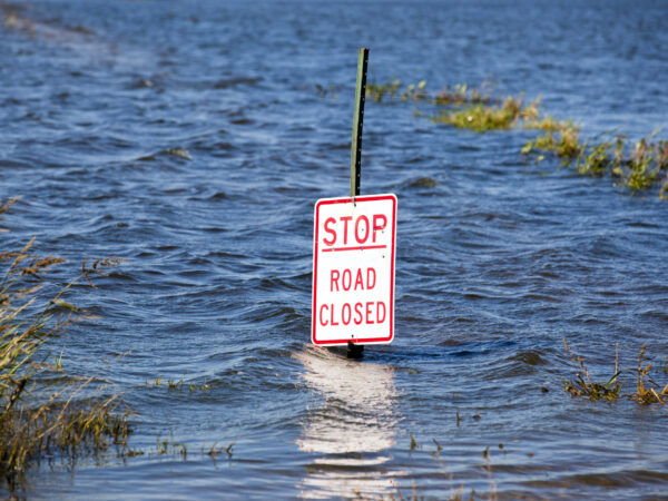 a sign in the water